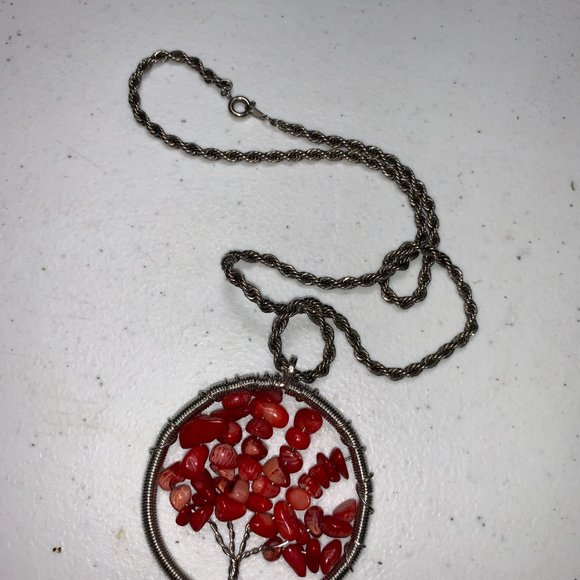 18" 4mm Rope chain with Red Coral Tree of Life Pendant - Picture 4 of 6